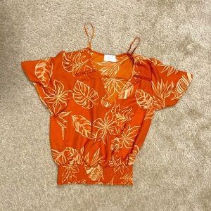 Sienna Sky Orange Tropical Floral Blouse
